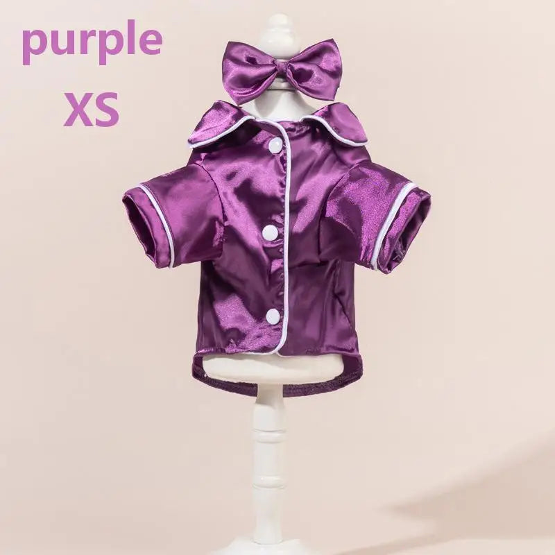 Satin Dog Pajamas Set with Bow Headband | Soft Pet Sleepwear