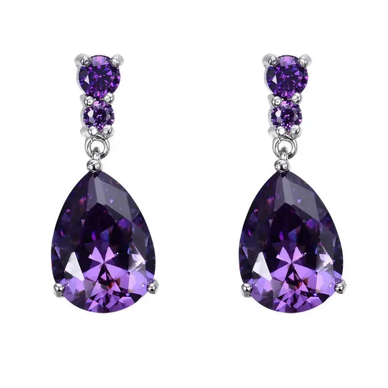 Women's Silver Purple Zircon Drop Earrings | Classic Fashion