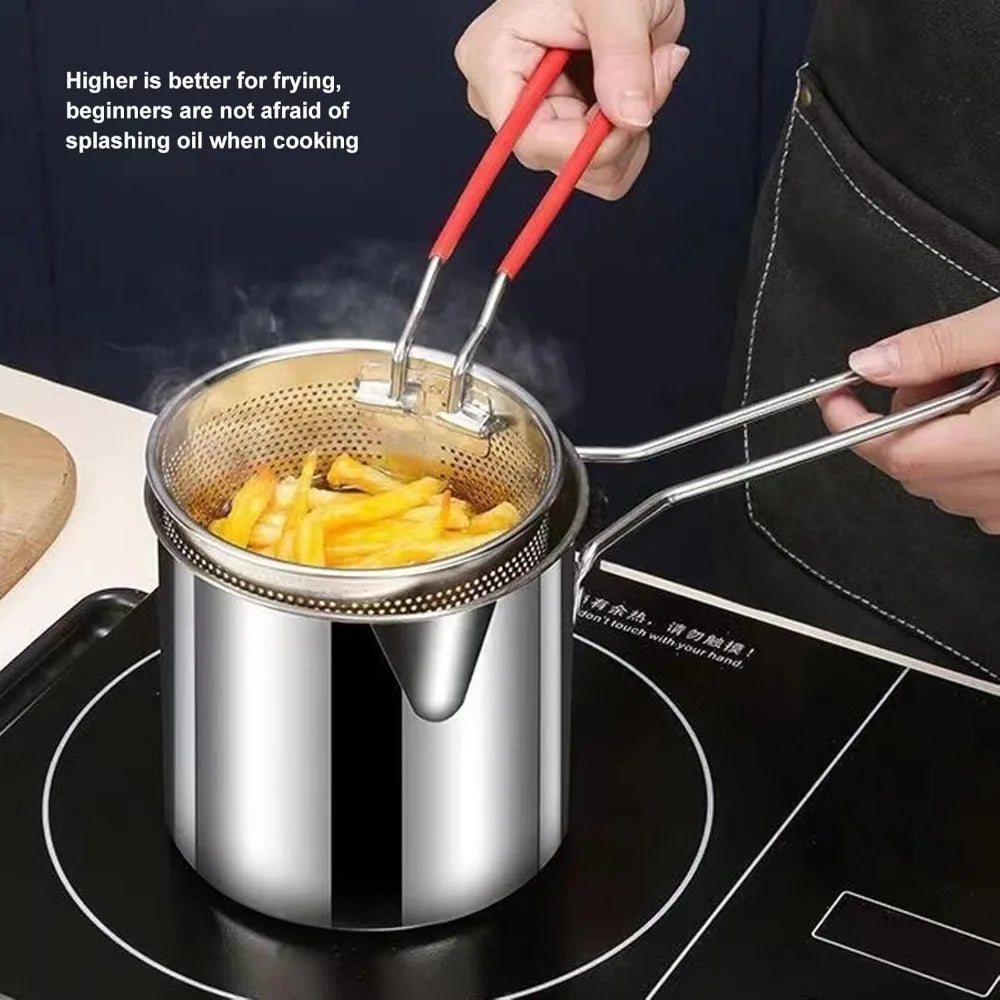 Mini Deep Fryer Pot with Basket – 304 Stainless Steel