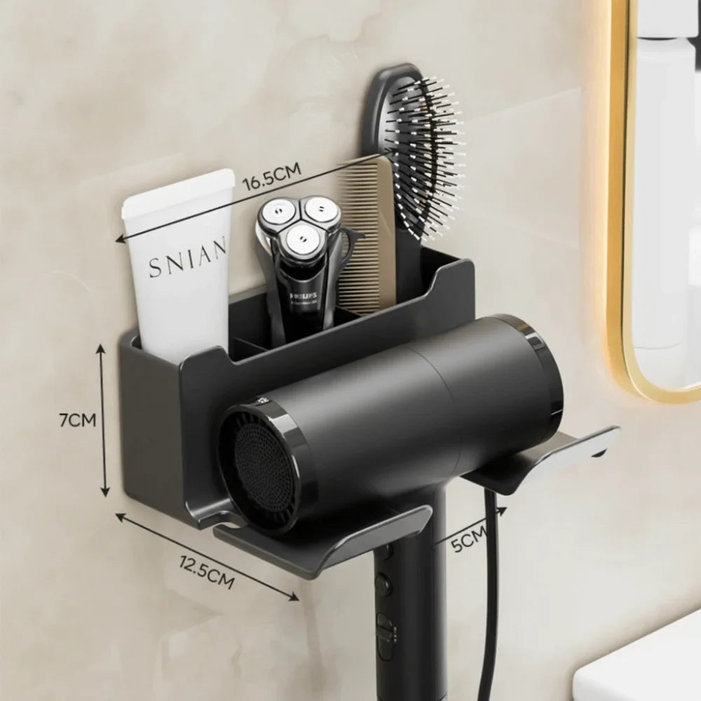 Wall Mounted Hair Dryer Holder with Organizer Compartments