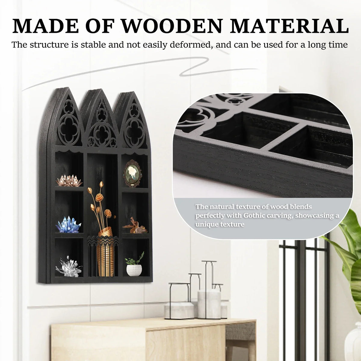 Wood Crystal Display Shelf – Gothic Bohemian Floating Wall Shelf