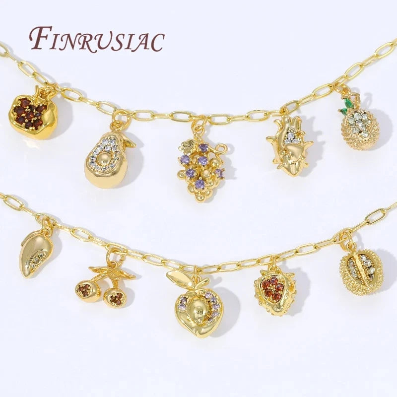 18K Gold Plated Mango & Strawberry Fruit Charms for DIY Jewelry