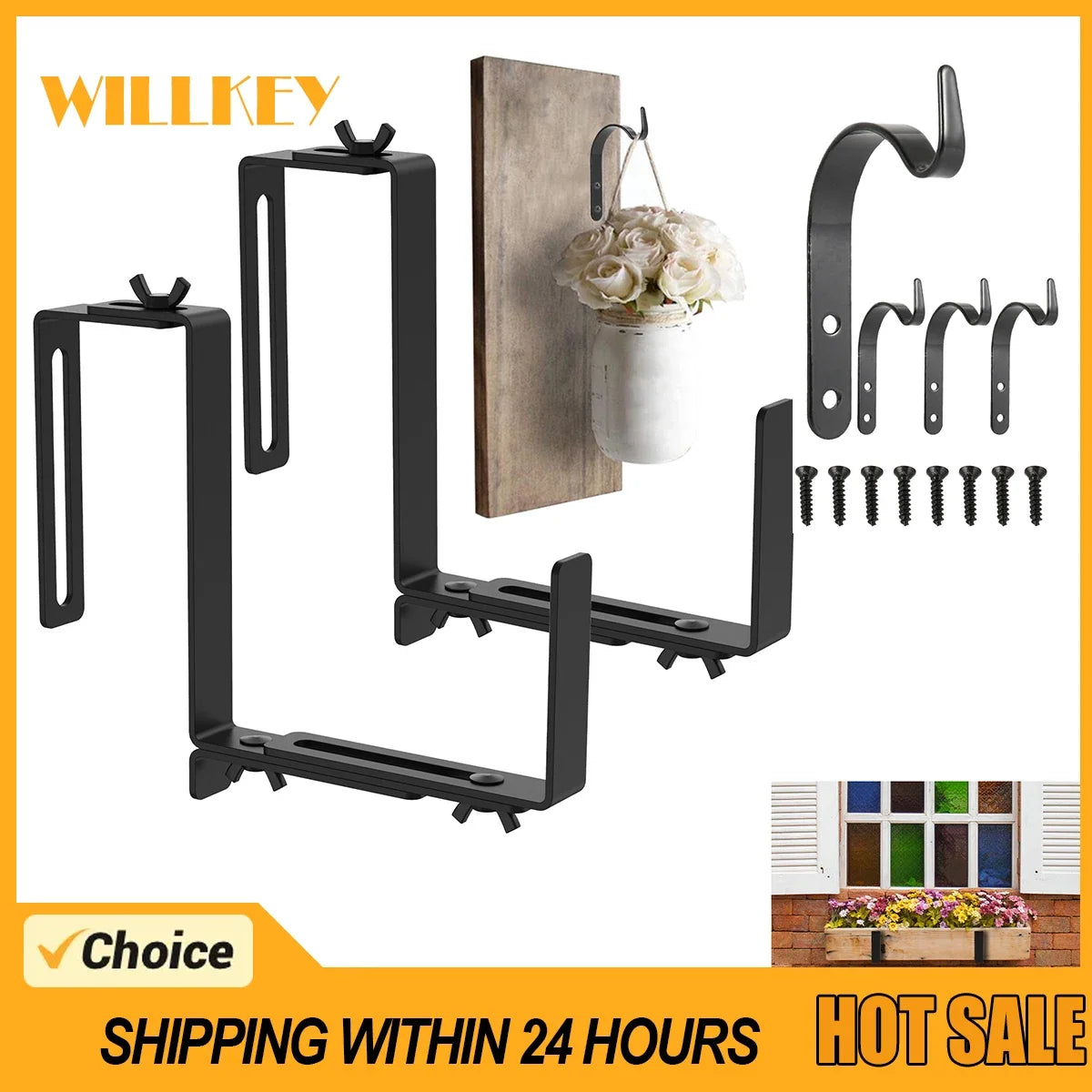 Adjustable Planter Box Brackets – Heavy Duty Steel Window Holder