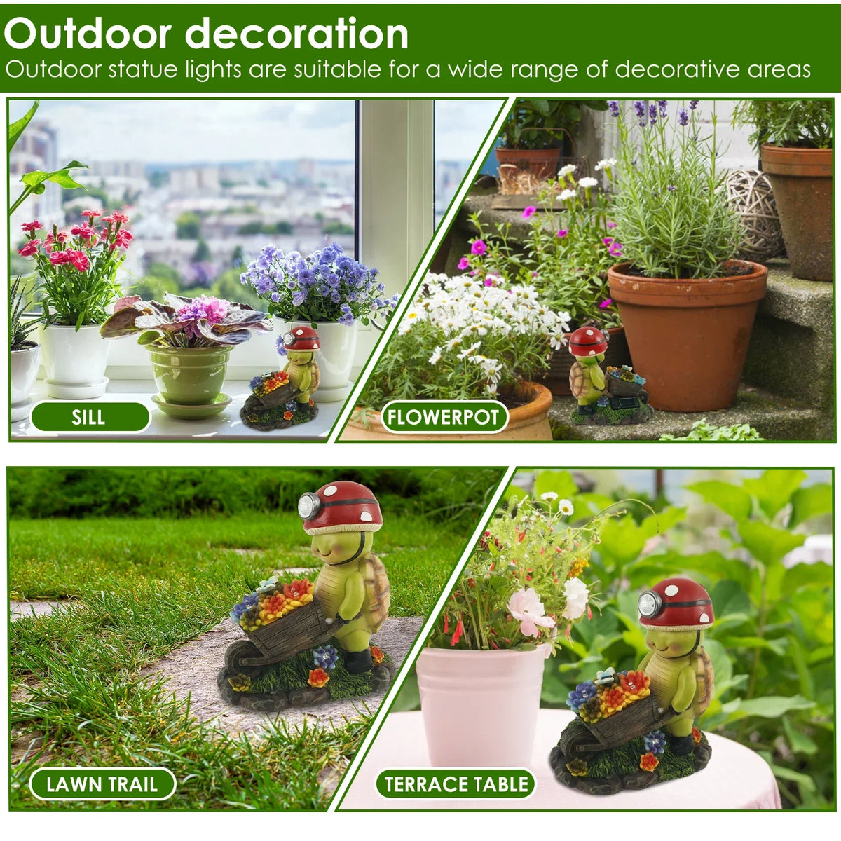 Solar LED Garden Statue – Resin Bee & Turtle Outdoor Figurine