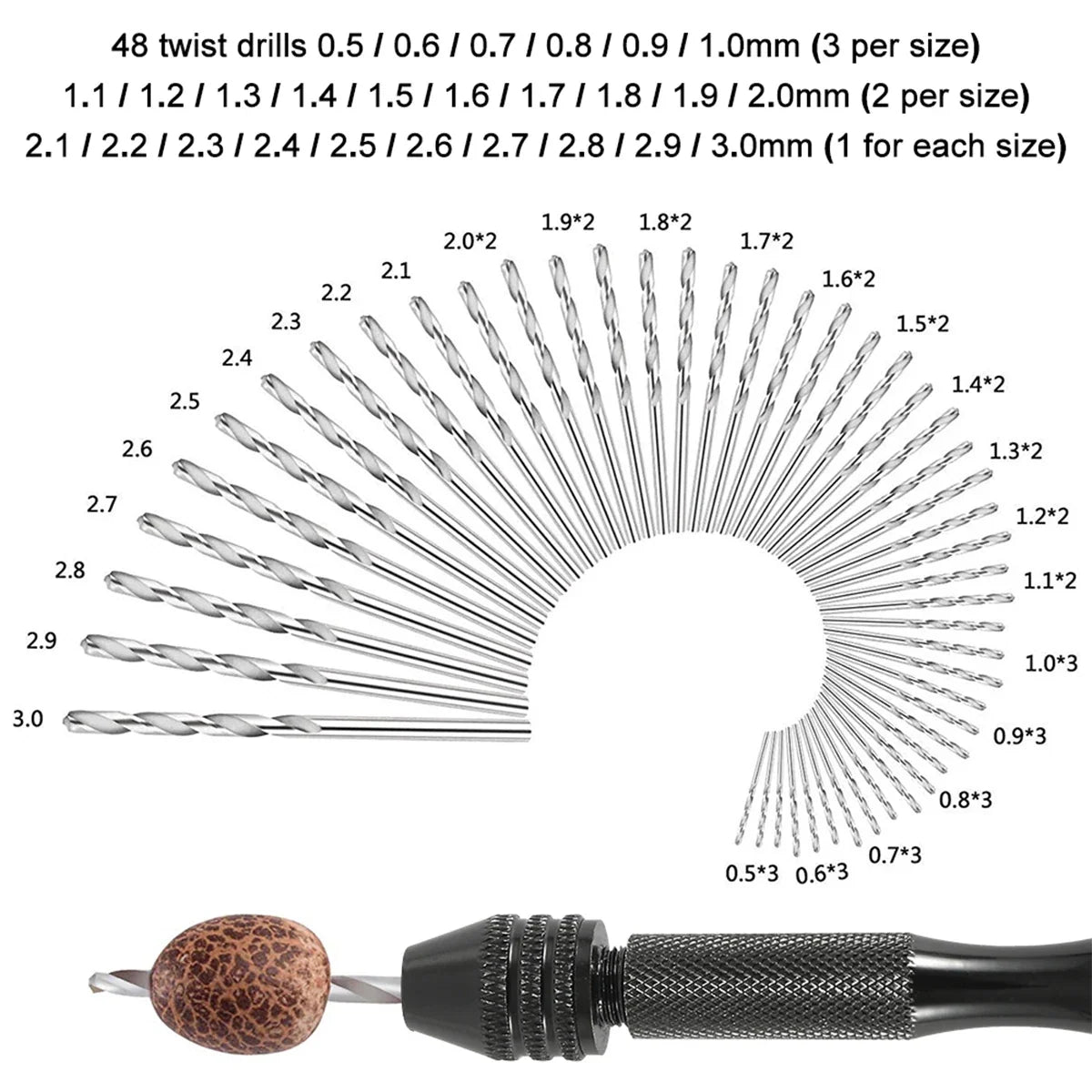 49pc Mini Hand Drill & HSS Twist Bit Set 0.5–3.0mm – Craft & Jewelry