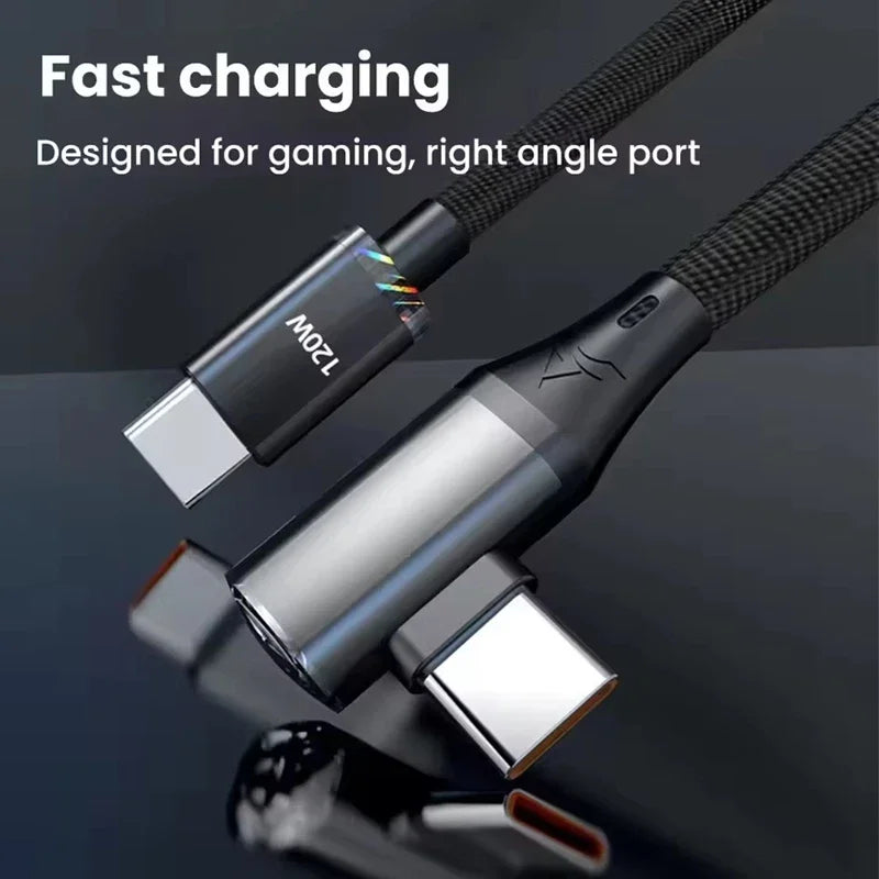 90° Elbow USB-C Cable 6A 120W Fast Charging – Nylon Braided
