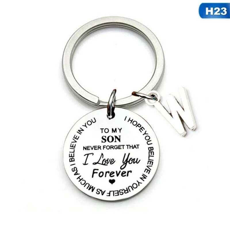 Son & Daughter U-Z Letter Keychain | Stainless Steel Gift
