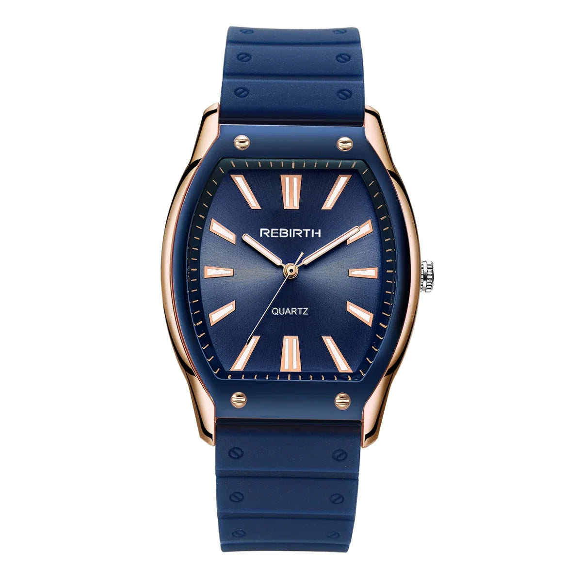 REBIRTH Unisex Casual Quartz Watch – Silicone Strap Tonneau Dial