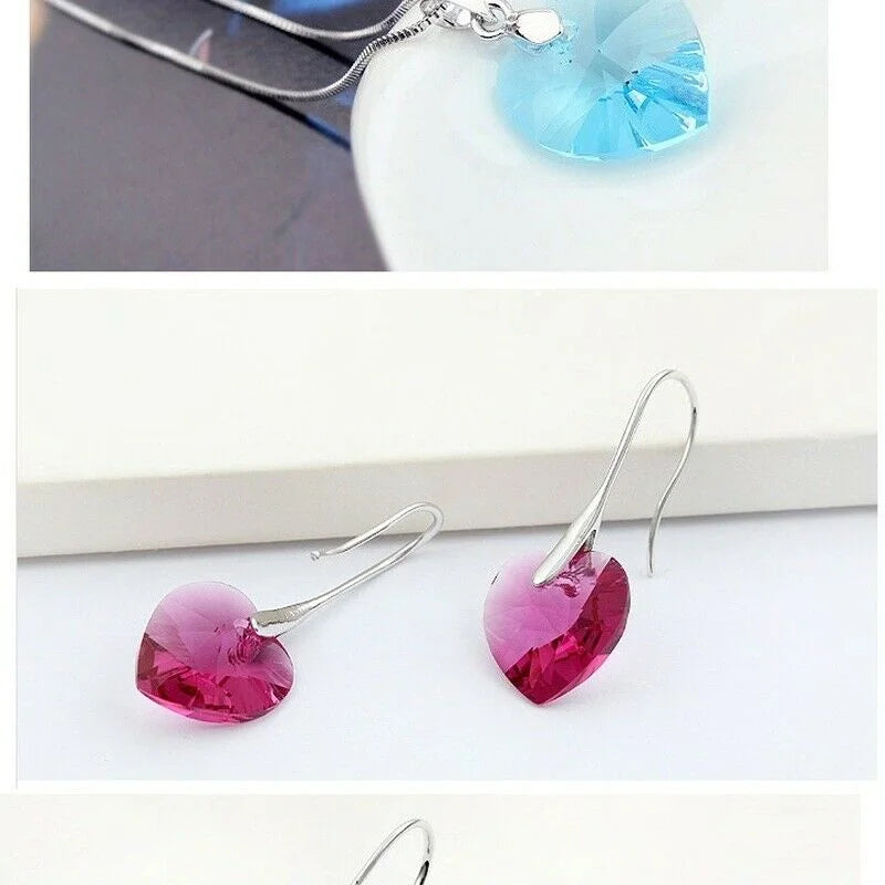 Women's Rose Red Zircon Heart Necklace & Earrings Set