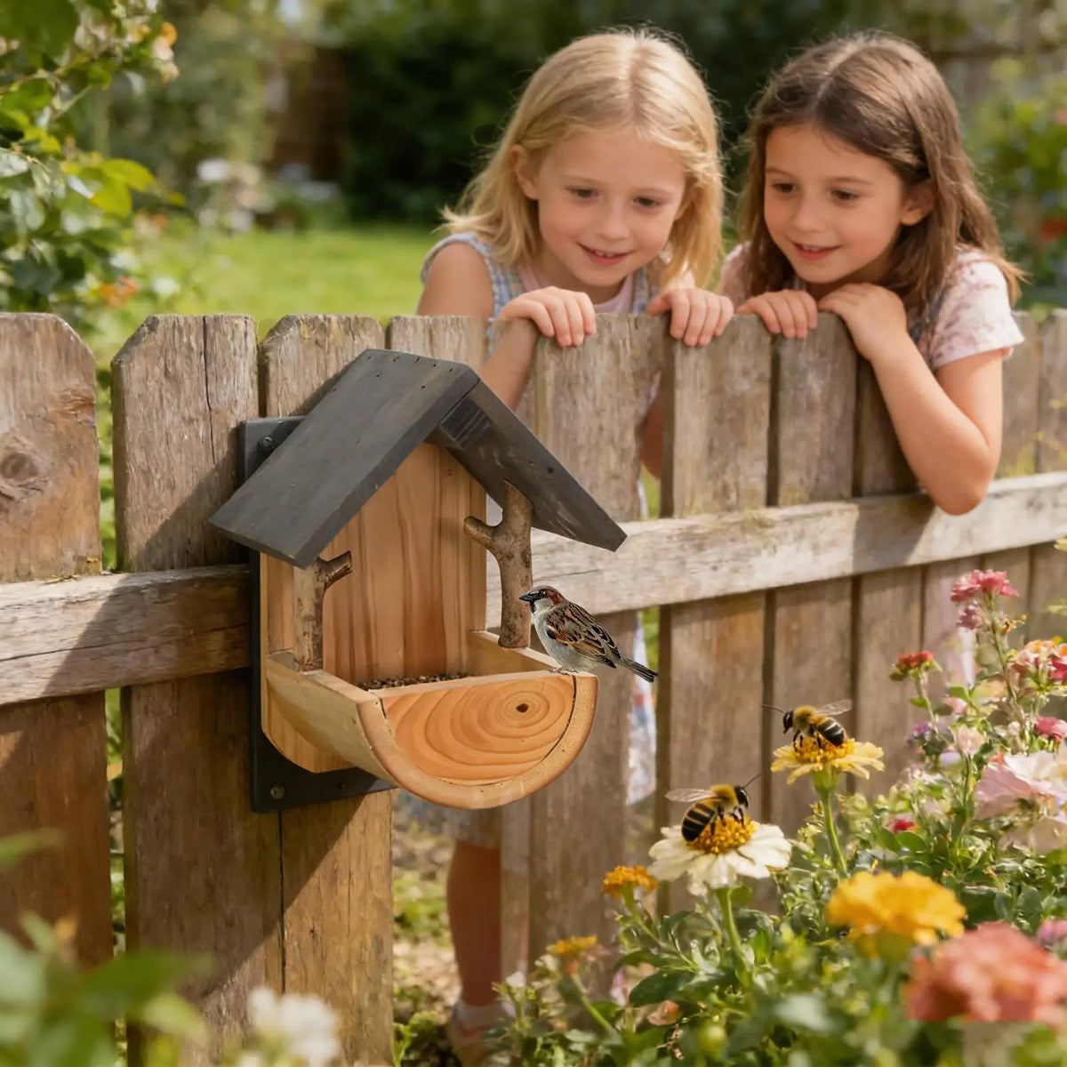 Weatherproof Wooden Wall Mount Bird Feeder | Outdoor Station