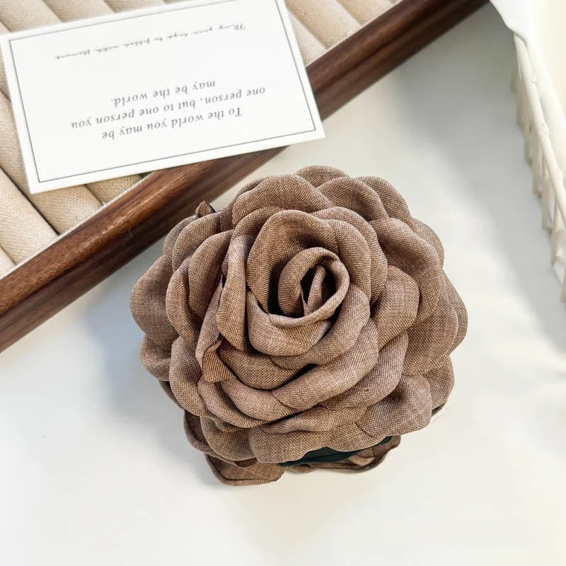 Leopard Print Fabric Rose Flower Hair Claw Clips for Women