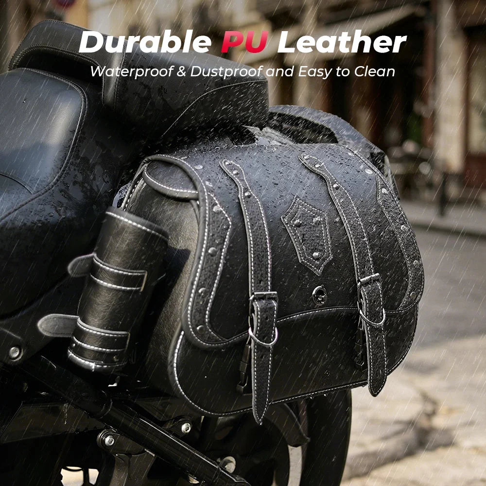 KEMITOUR Motorcycle Saddlebags PU Leather Throw Over Side Bags