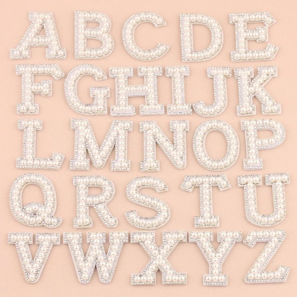 Pearl Rhinestone Letter Patches – Adhesive Non-Woven Appliqué