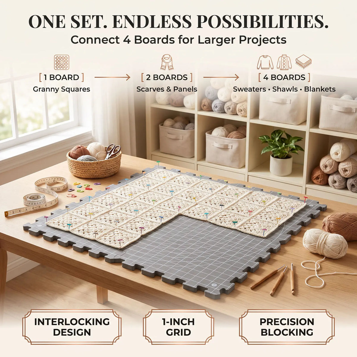 4-Piece Interlocking Foam Knitting & Crochet Blocking Mat Set