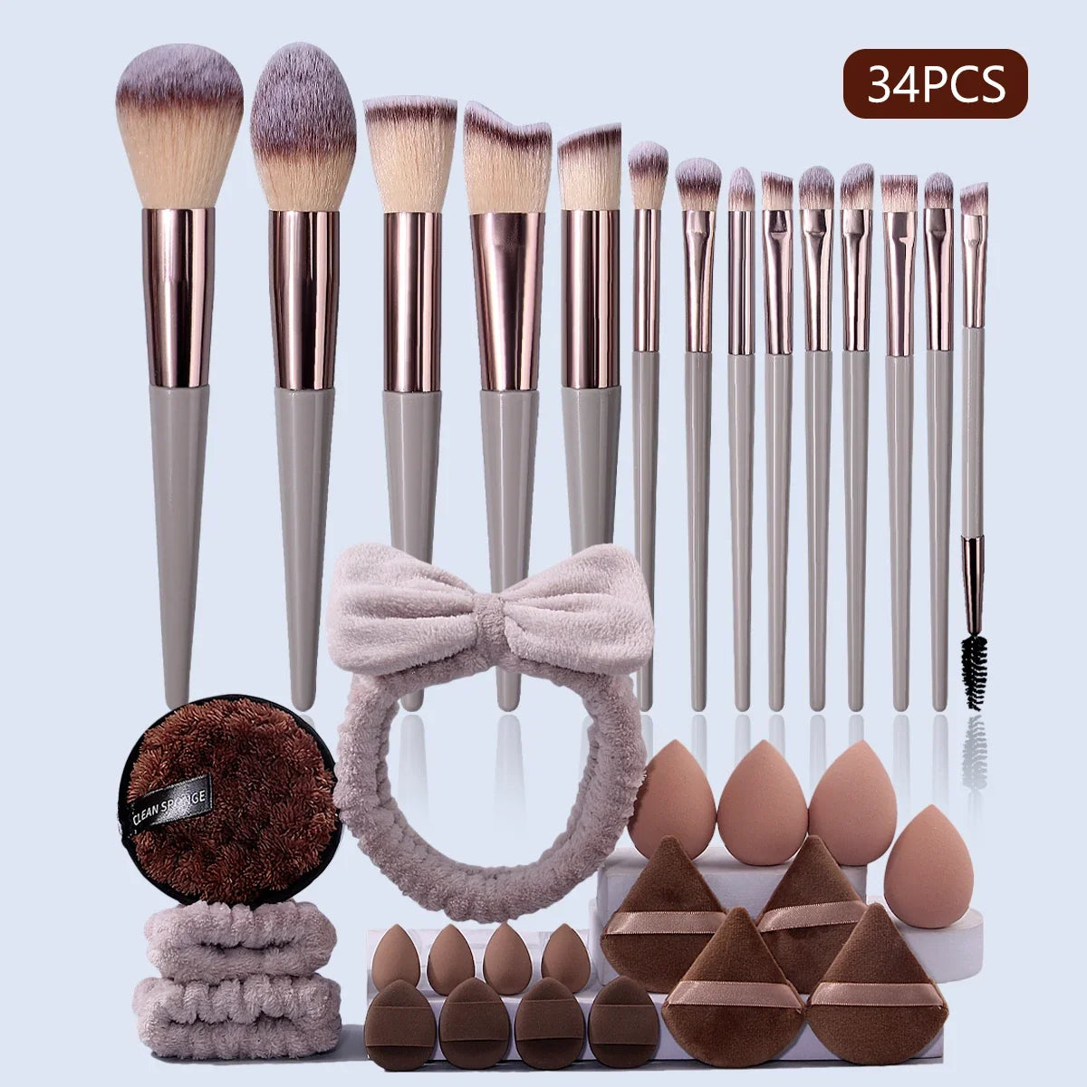 34-Piece Makeup Brush Set with Beauty Egg & Powder Puffs