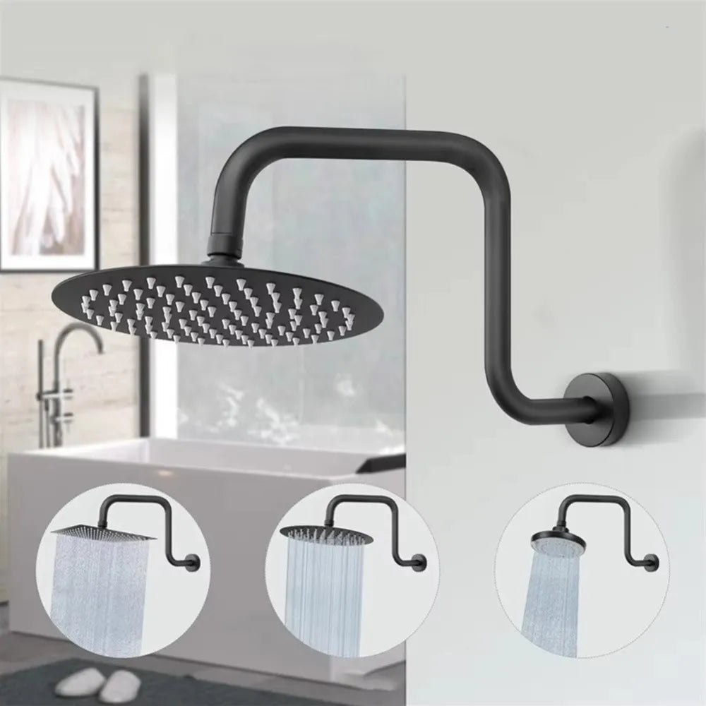 Wall Mounted Stainless Steel Shower Head Bracket & Arm | Silver/Black