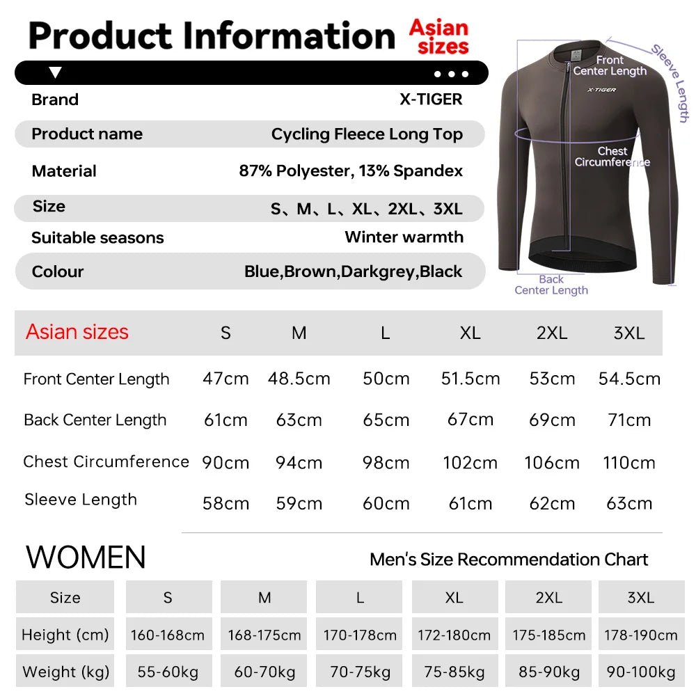 X-TIGER Winter Thermal Fleece Cycling Jersey | Long Sleeve MTB
