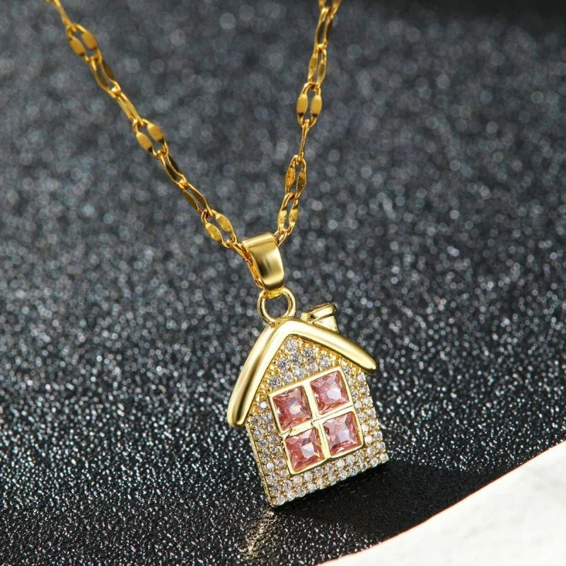 Women's Gold Copper Pendant Necklace | Zircon & Steel Chain