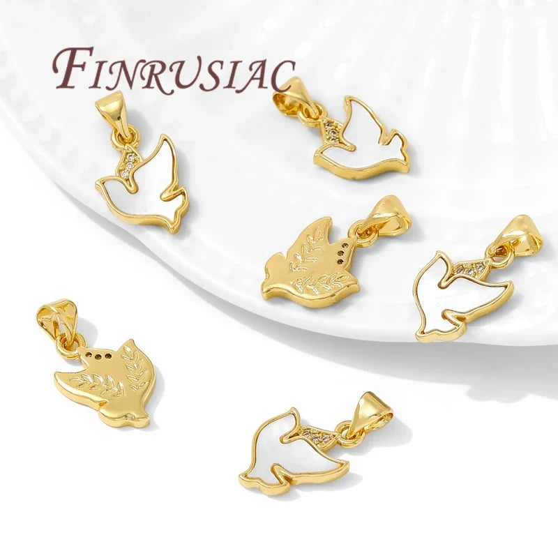 18K Gold Plated Natural Shell Bird Charms | Brass Pendants