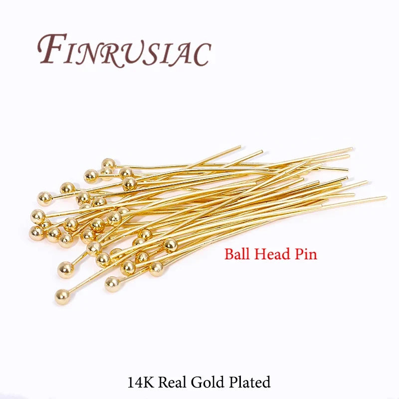 50Pcs Gold Plated Jewelry Pins – Eye, Ball & Flat Head 20–50mm