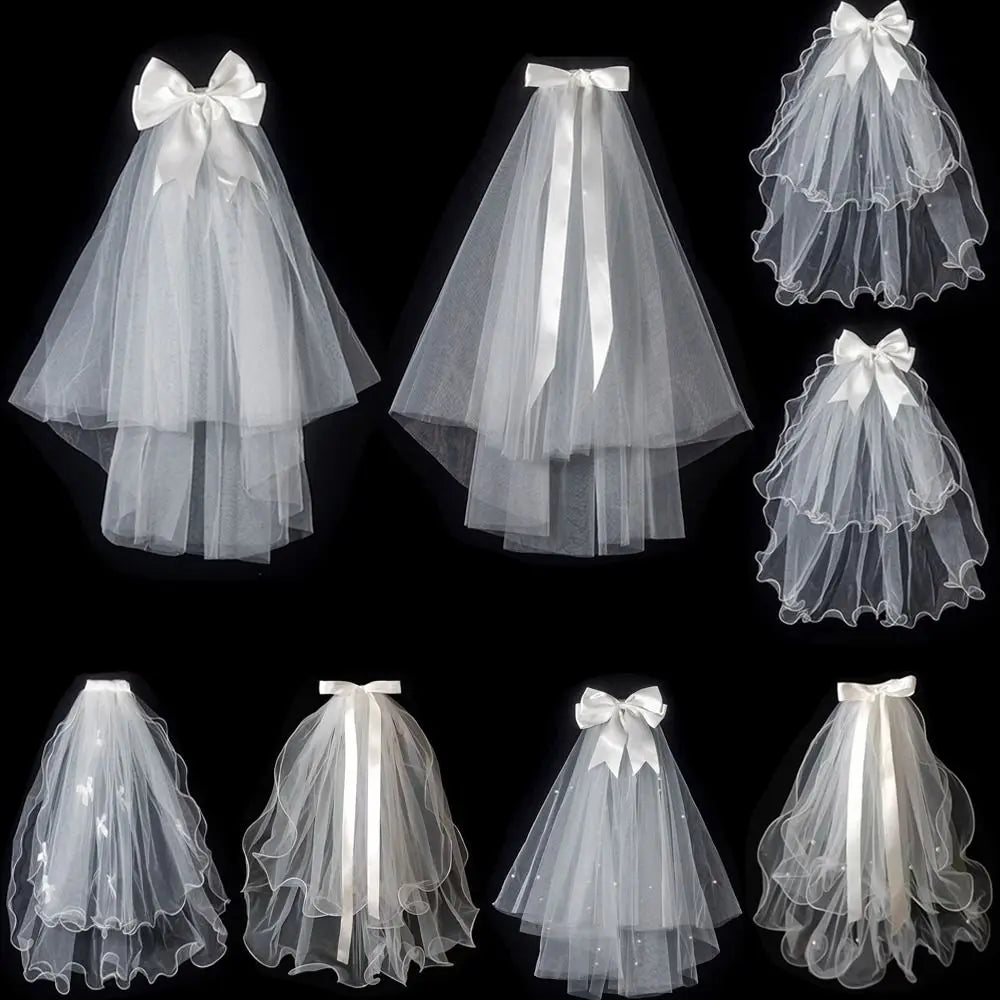 Two Layer Lace Edge Bridal Veil – Short White Tulle Wedding Veil