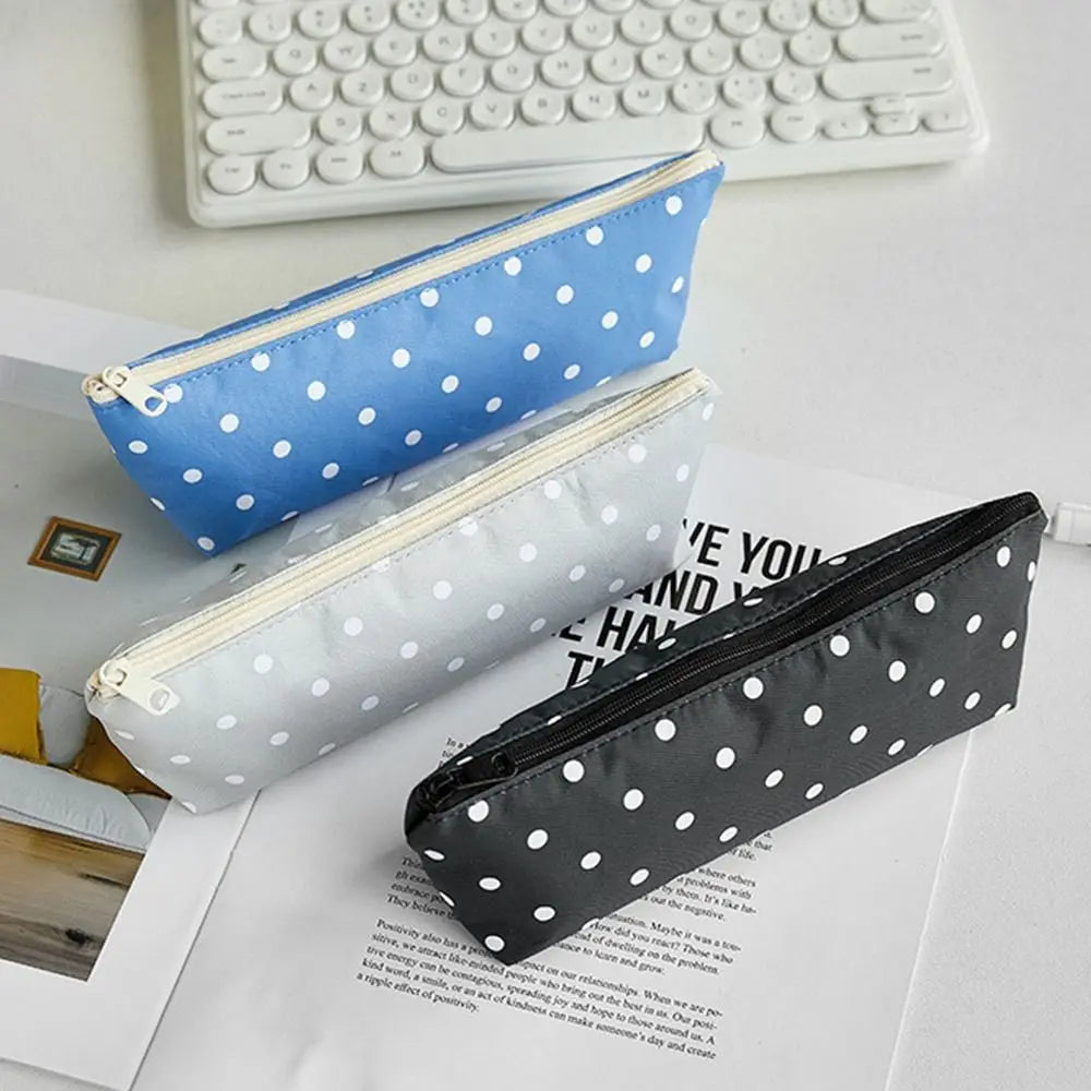 Polka Dot Pencil Case Large Capacity Zipper Stationery Pouch