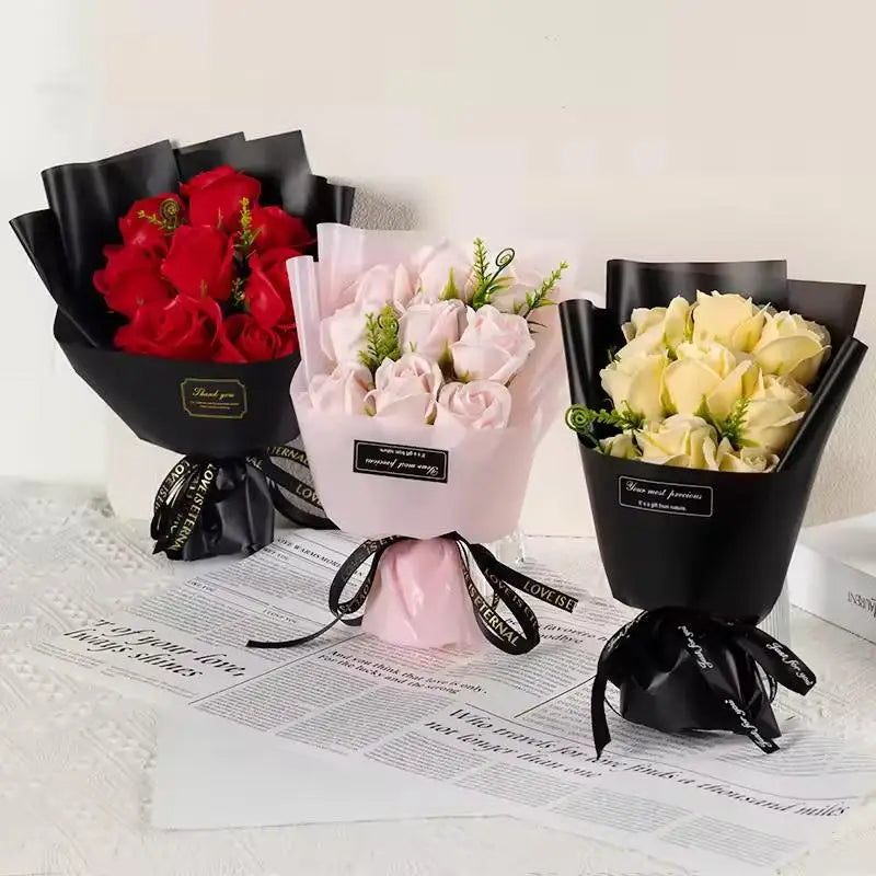 9-Head Soap Rose Bouquet – Artificial Flowers for Home & Gifts