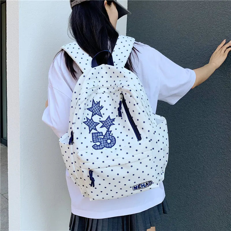 Korean Star Print Backpack – Large Capacity Lightweight Bag