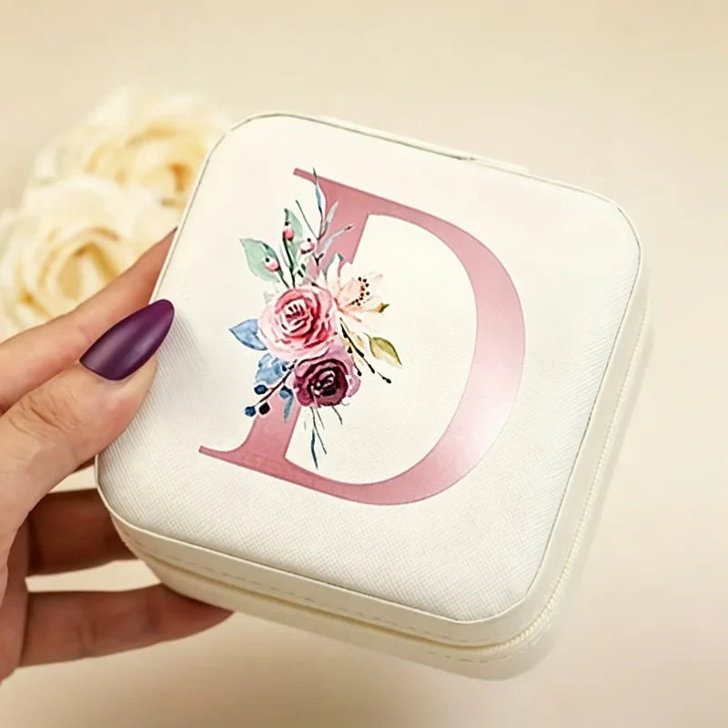 White Floral PU Leather Jewelry Box – A-Z Ring & Earring Organizer