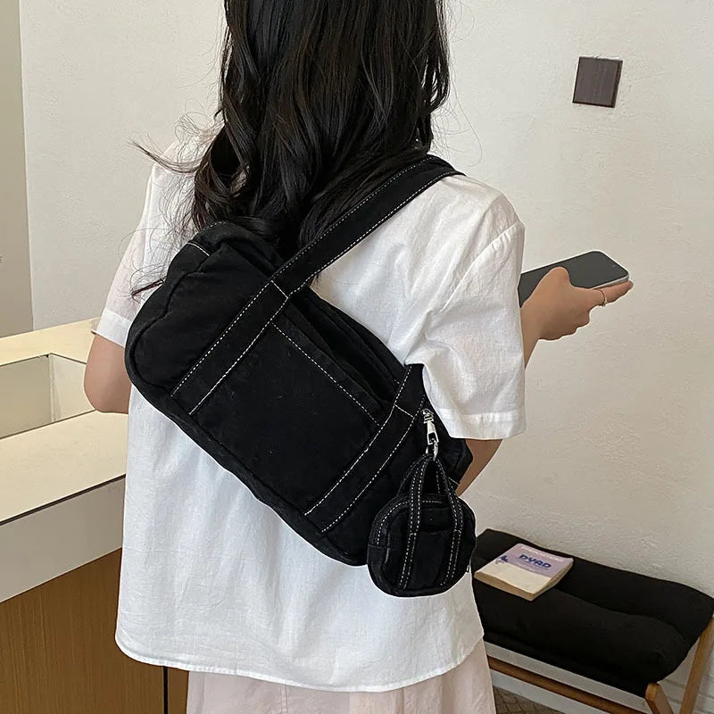 Women's Large Capacity Denim Shoulder Tote Bag | Casual Commuter