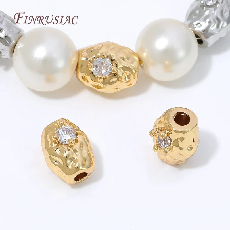 18K Gold Plated Zircon Oval Charm & Spacer Beads | DIY Jewelry