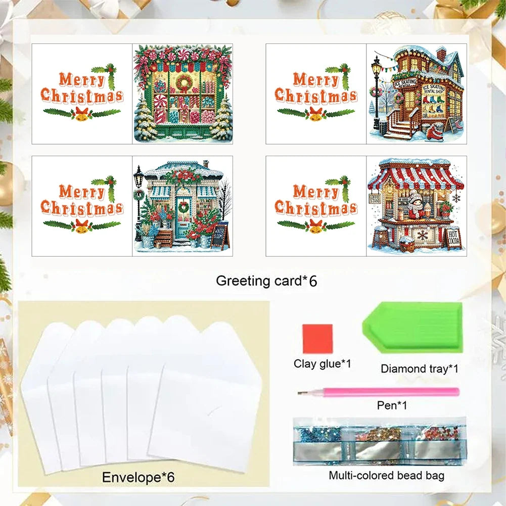 6-Pack Christmas DIY Diamond Art Greeting Card Kit with Envelopes