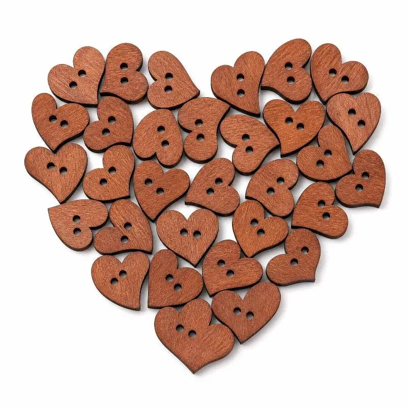 100pcs Wooden Sewing Buttons – Heart & Star DIY Craft Set