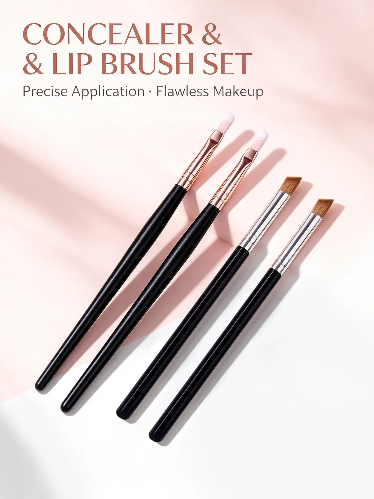 4-Piece Lip & Angled Concealer Brush Set – Soft Synthetic