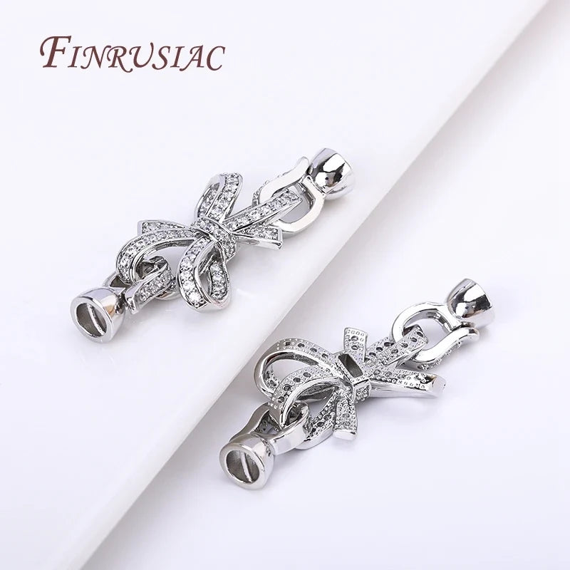 18K Gold Plated Zircon Bowknot Clasp for DIY Necklace Making