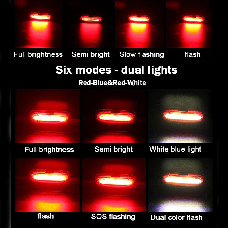 COB LED Bike Rear Tail Light – 6 Modes USB Rechargeable MTB