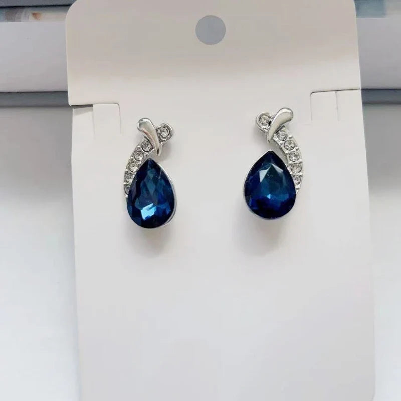 Women's Blue Fish Crystal Necklace & Earrings Jewelry Set