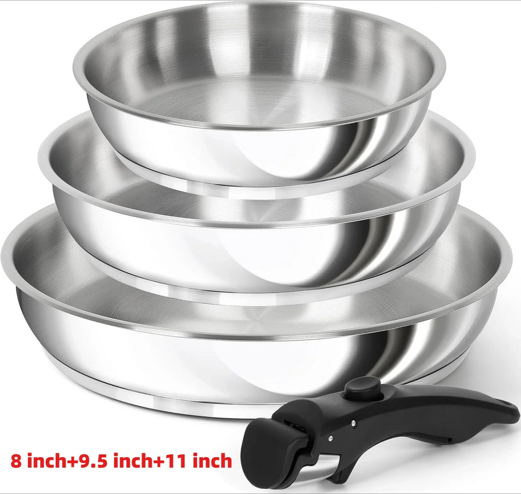 MICHELANGELO 3-Piece Stainless Steel Pan Set, Removable Handle