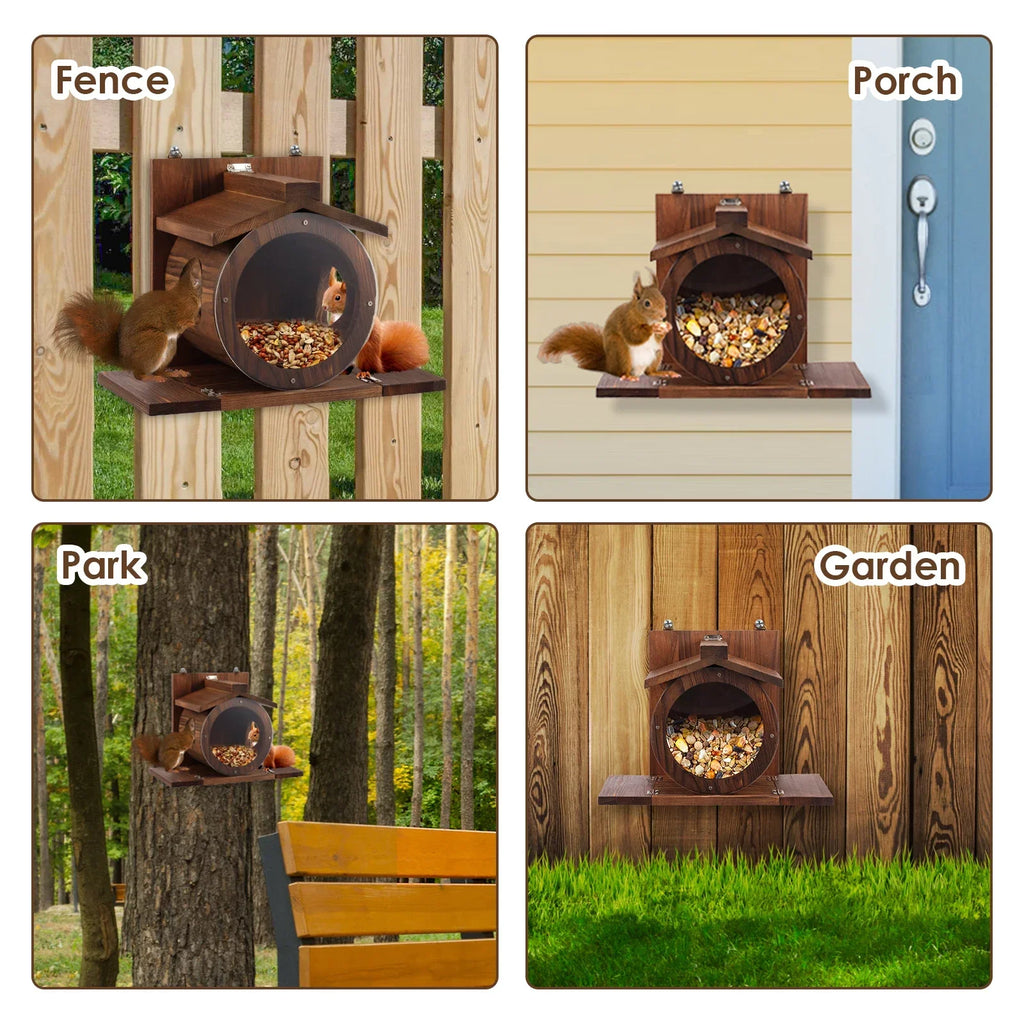 Wood Squirrel Feeder House – Wall Mounted Chipmunk Feeding Box