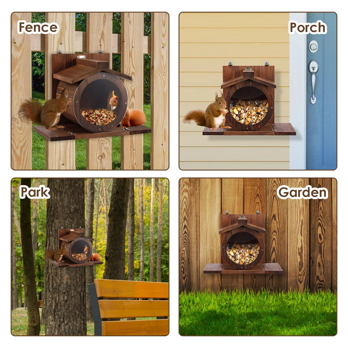 Wood Squirrel Feeder House – Wall Mounted Chipmunk Feeding Box
