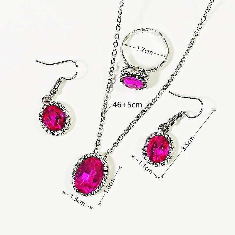 Crystal Oval Jewelry Set – Necklace, Earrings & Ring for Women
