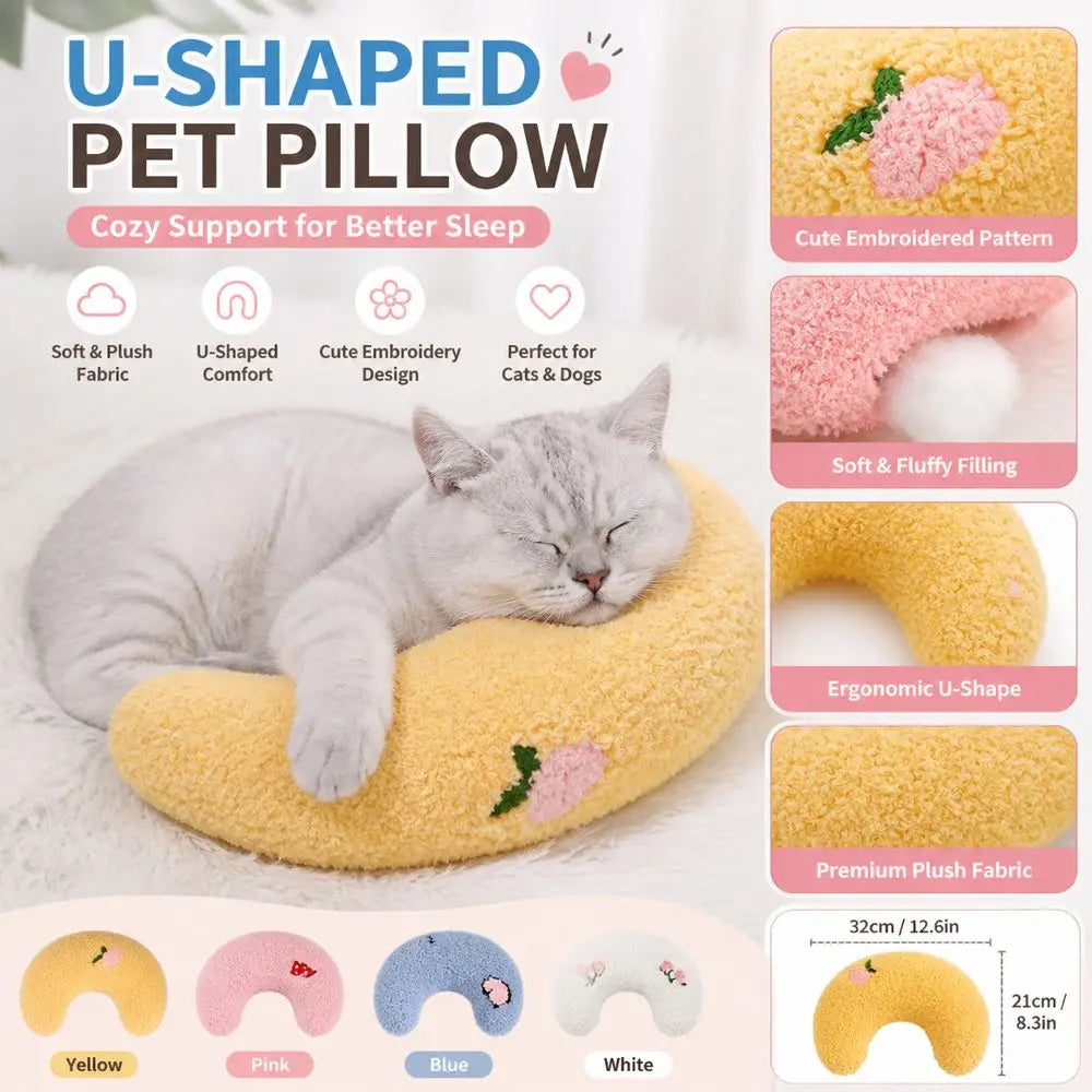 U-Shaped Plush Pet Pillow – Soft Sleeping Mat for Cats & Dogs