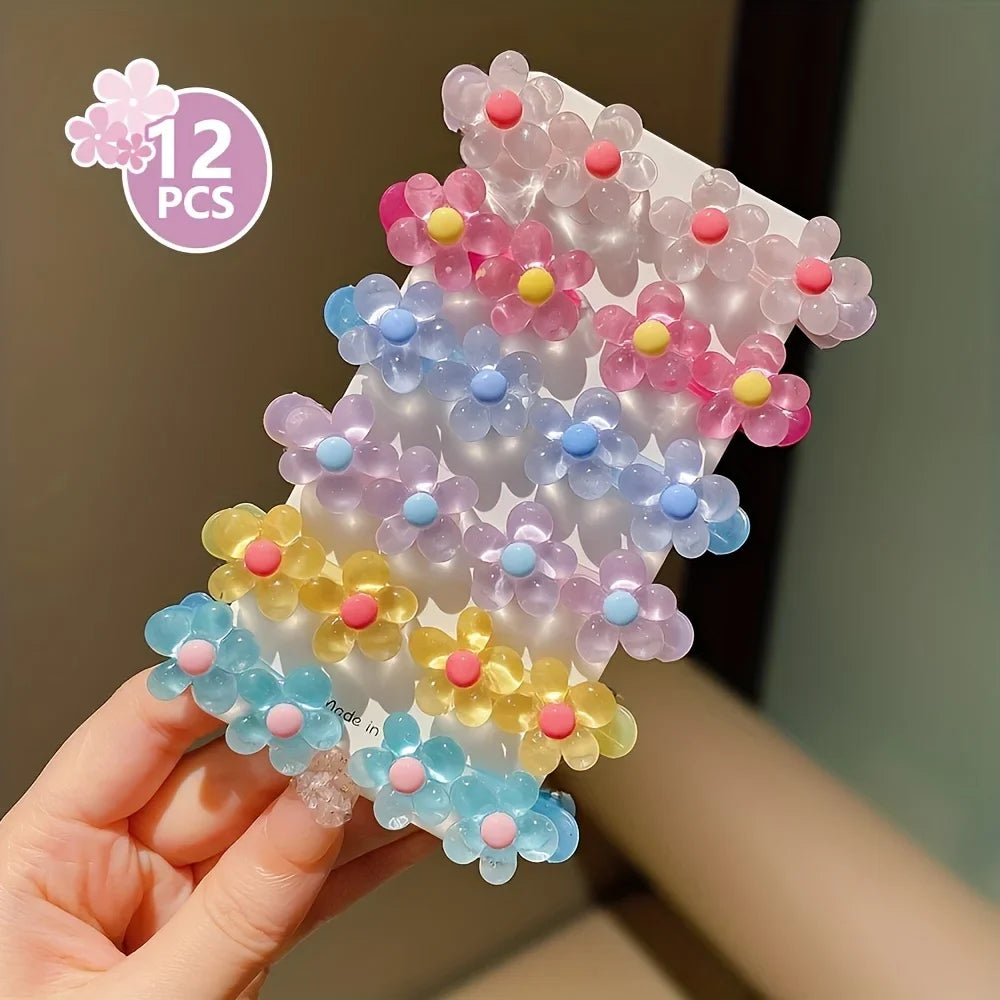 12pcs Girls Rainbow Hair Clips – Flower Star Heart Hairpins