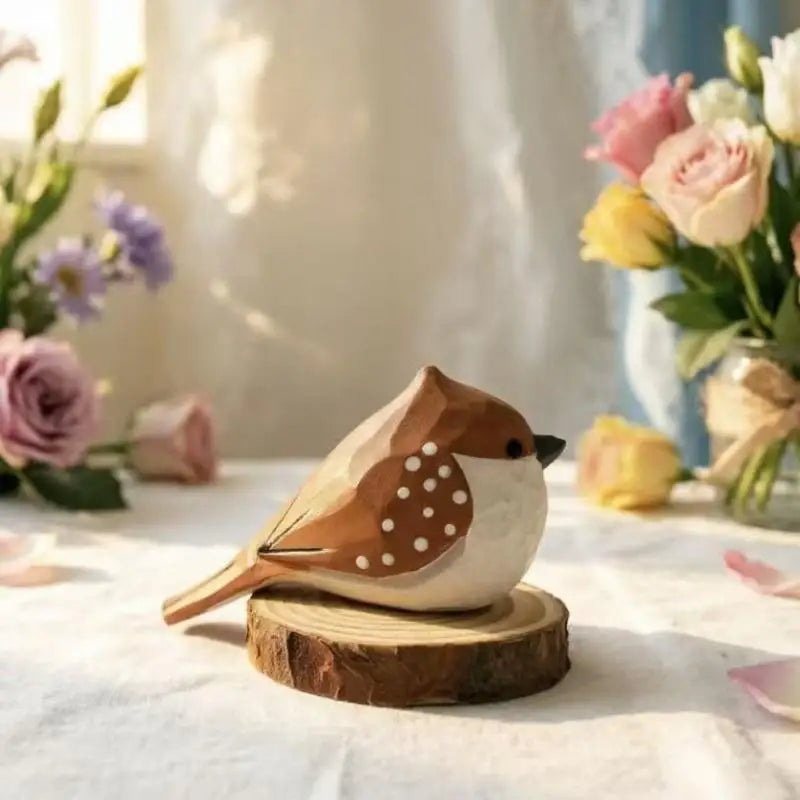 Hand Carved Wooden Bird Figurine – Hand Painted Colorful Decor