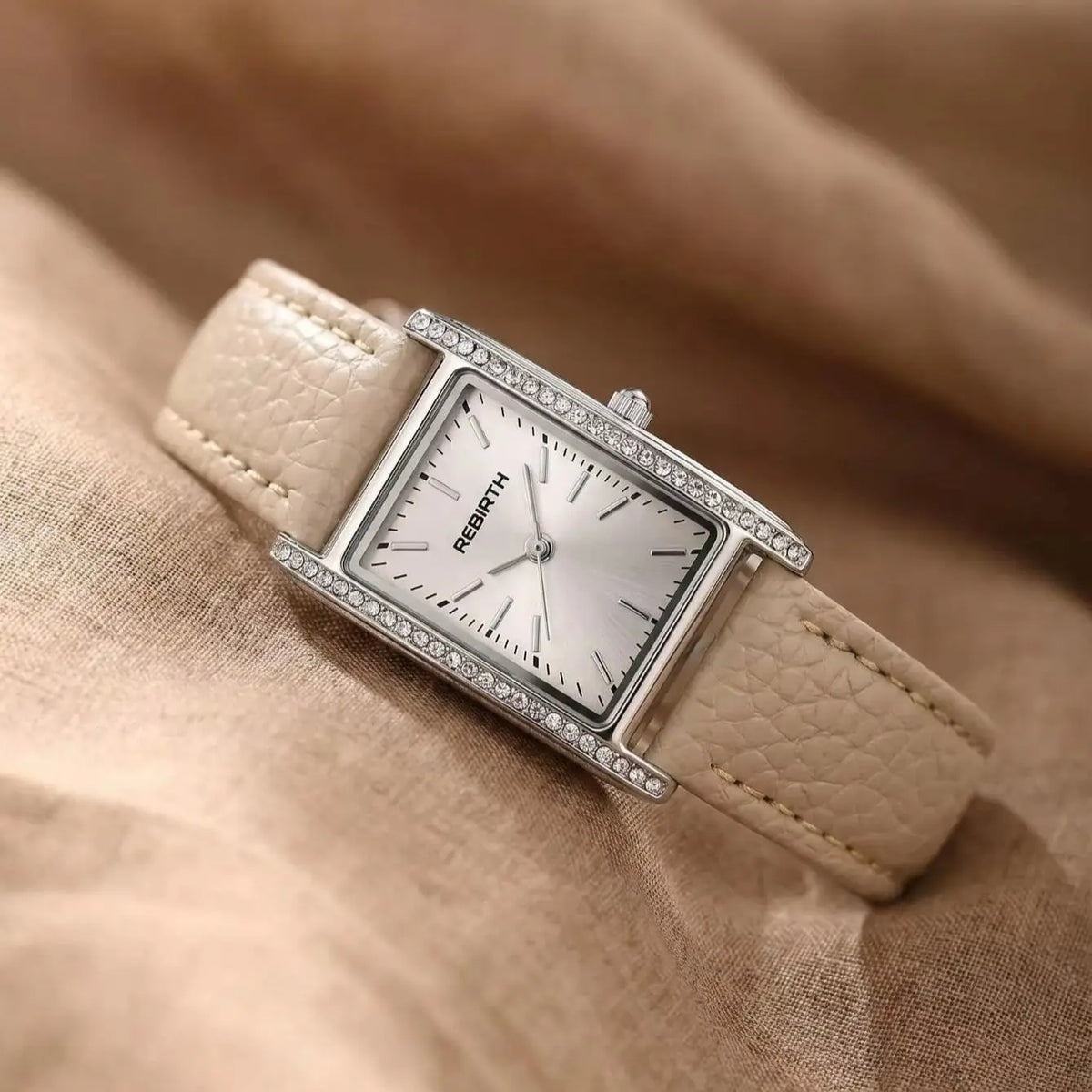 REBIRTH Women's Slim Square Dial Quartz Watch – Leather Strap