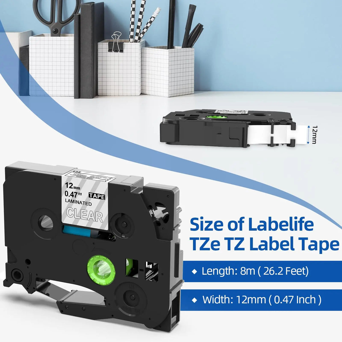 TZe-135 Compatible Label Tape 12mm White on Clear – Labelife