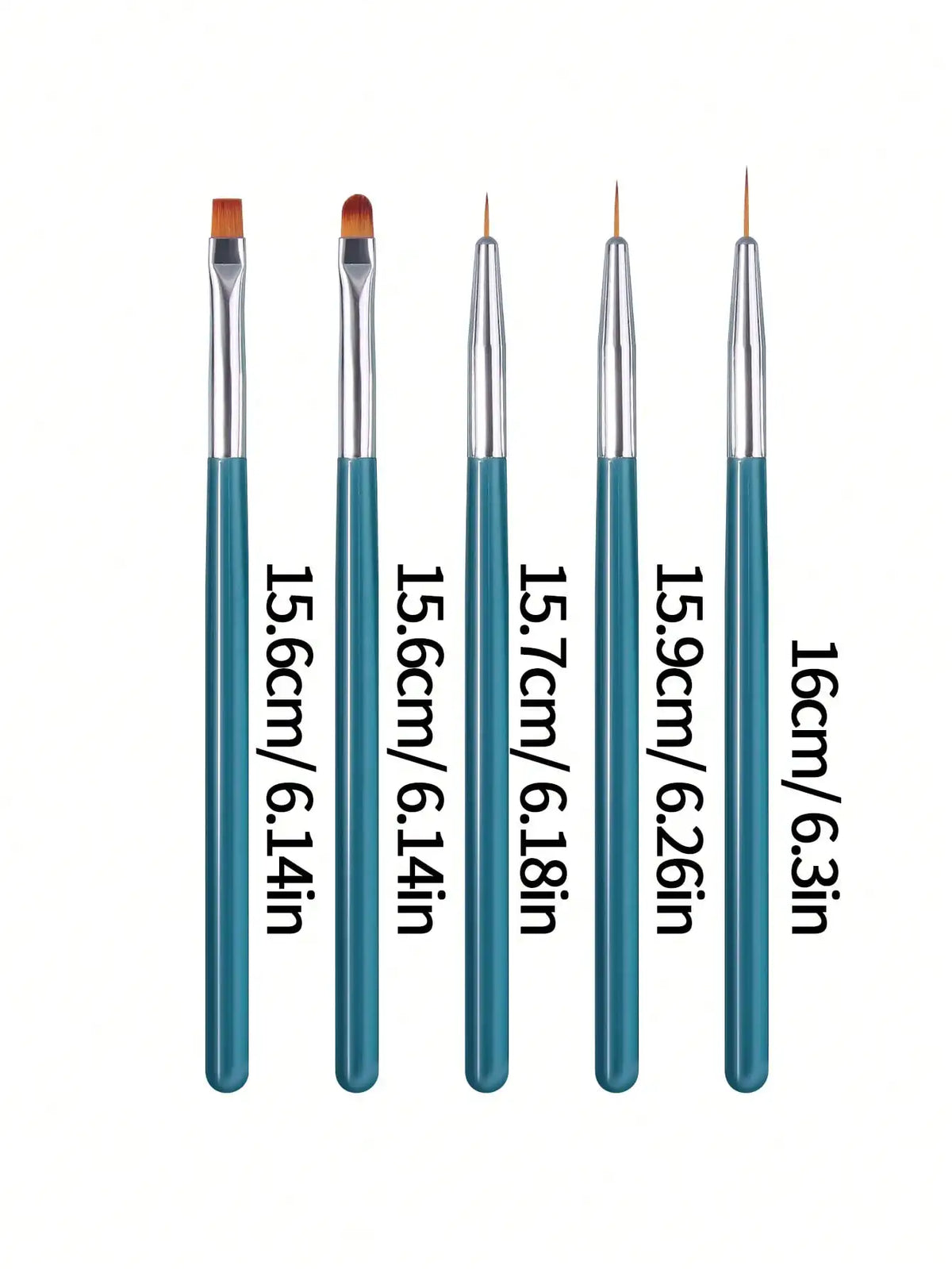 5-Piece Nail Art Brush Set – Liner, Fan, Dotting & Gel Tools