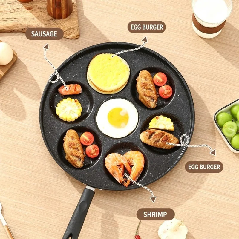 Cast Iron 7-Hole Egg Skillet Set with Tongs – Induction Safe