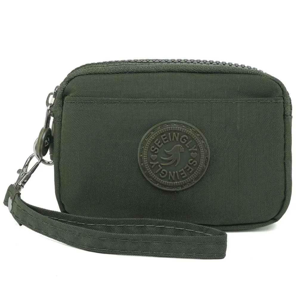 Women's Waterproof Nylon Coin Purse with Lanyard & Zipper