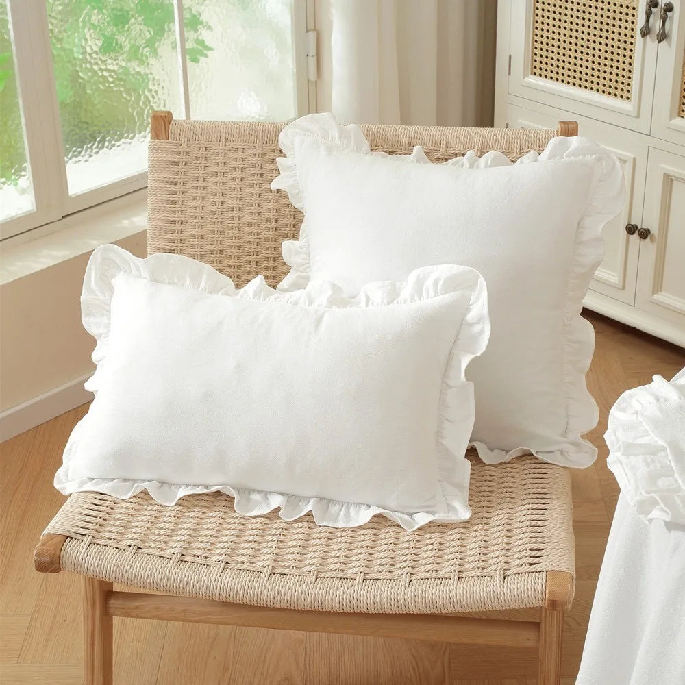 Ruffled Lotus Leaf Throw Pillow Cover | Plaid Soft Polyester